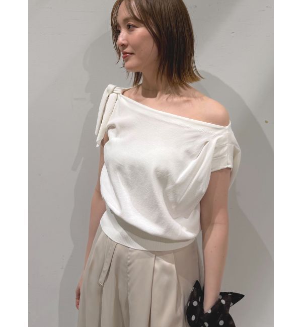 LAGUNAMOON「オフショルリボンドレープニット」|ニット・セーター|