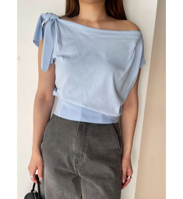 LAGUNAMOON「オフショルリボンドレープニット」|ニット・セーター|