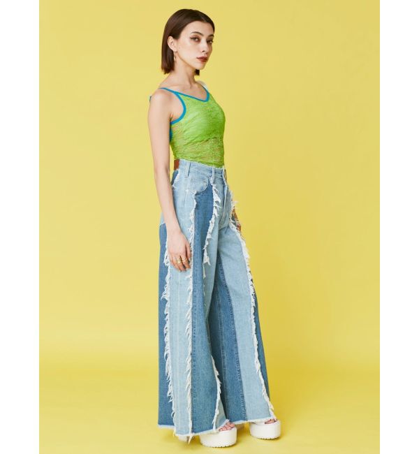 EVRIS「フリンジデザインボリュームワイドデニムパンツ」|デニム|