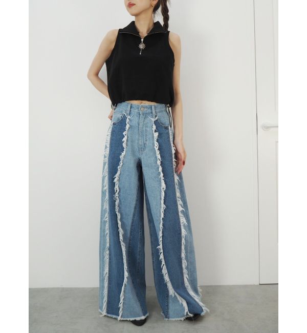 EVRIS「フリンジデザインボリュームワイドデニムパンツ」|デニム|