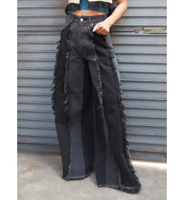 EVRIS「フリンジデザインボリュームワイドデニムパンツ」|デニム|