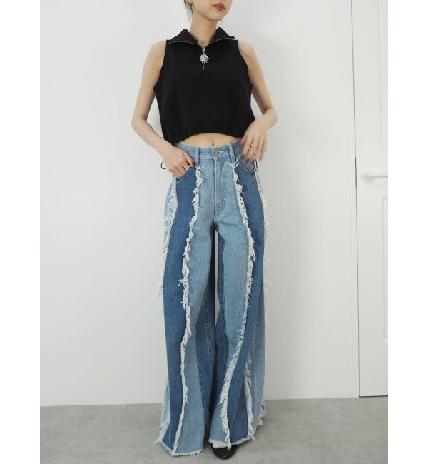 EVRIS「フリンジデザインボリュームワイドデニムパンツ」|デニム|