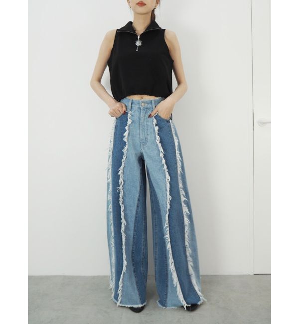 EVRIS「フリンジデザインボリュームワイドデニムパンツ」|デニム|