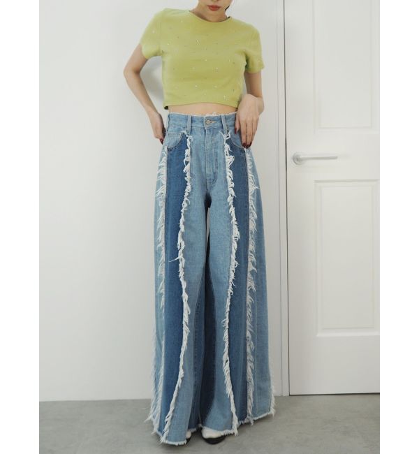 EVRIS「フリンジデザインボリュームワイドデニムパンツ」|デニム|