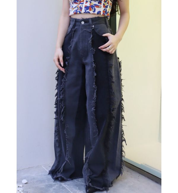 EVRIS「フリンジデザインボリュームワイドデニムパンツ」|デニム|