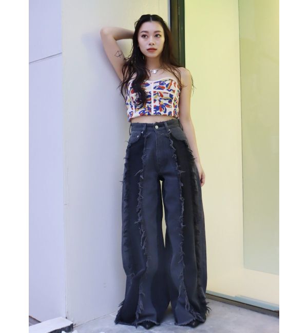 EVRIS「フリンジデザインボリュームワイドデニムパンツ」|デニム|