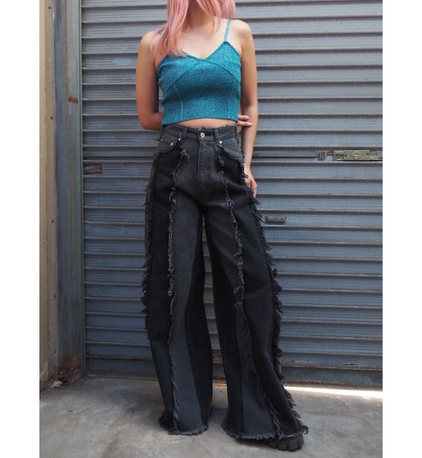 EVRIS「フリンジデザインボリュームワイドデニムパンツ」|デニム|