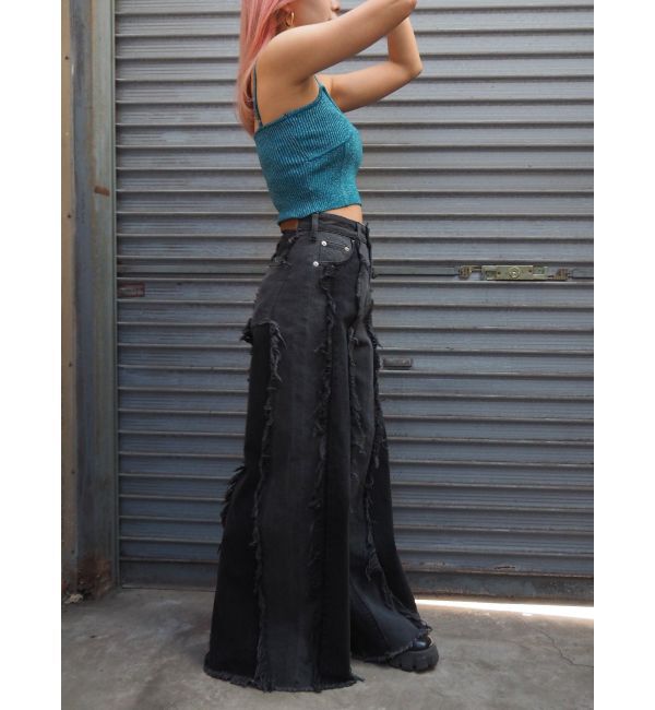 EVRIS「フリンジデザインボリュームワイドデニムパンツ」|デニム|