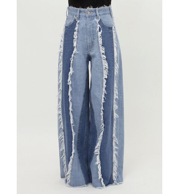 EVRIS「フリンジデザインボリュームワイドデニムパンツ」|デニム|