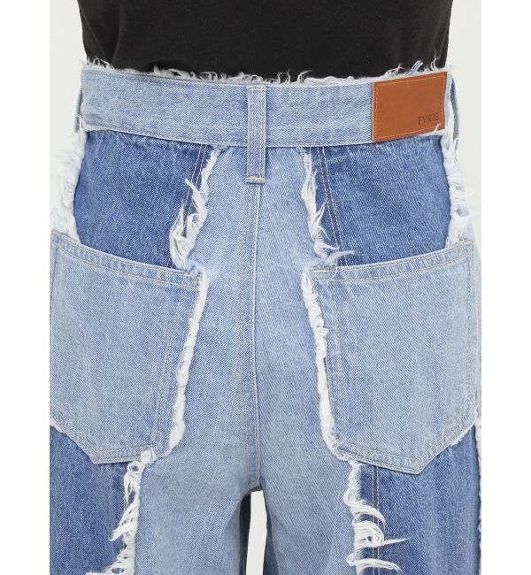 EVRIS「フリンジデザインボリュームワイドデニムパンツ」|デニム|