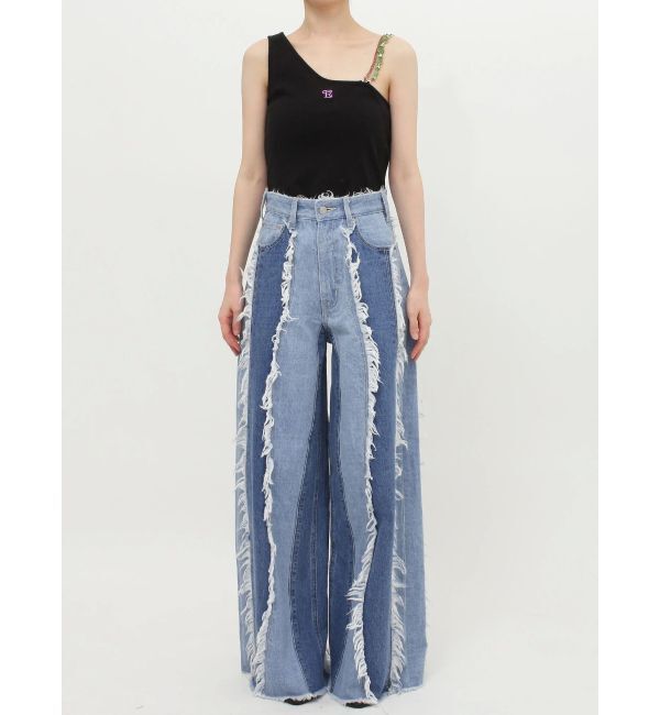 EVRIS「フリンジデザインボリュームワイドデニムパンツ」|デニム|