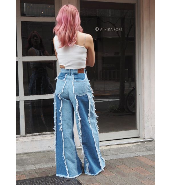 EVRIS「フリンジデザインボリュームワイドデニムパンツ」|デニム|