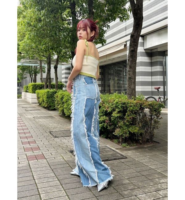 EVRIS「フリンジデザインボリュームワイドデニムパンツ」|デニム|
