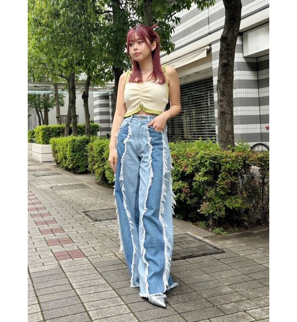 EVRIS「フリンジデザインボリュームワイドデニムパンツ」|デニム|