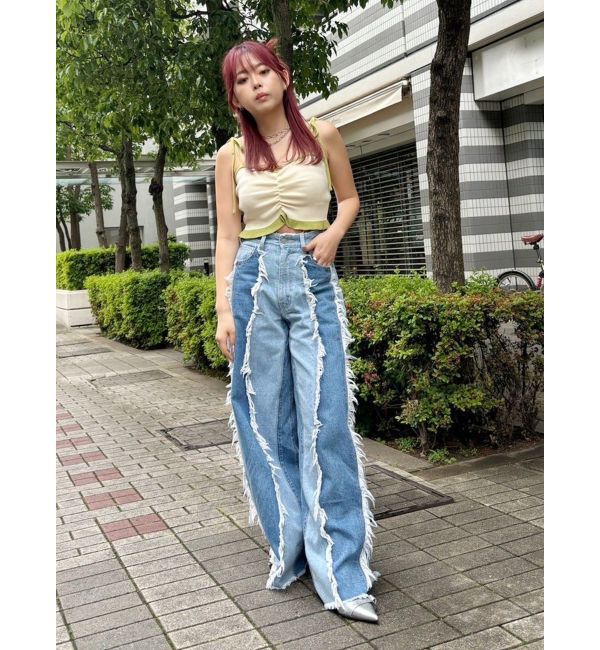 EVRIS「フリンジデザインボリュームワイドデニムパンツ」|デニム|
