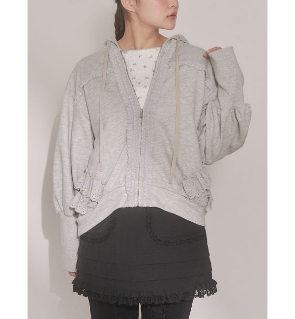 merry jenny「frill lace puff hoodie」|スウェット・ジャージ|グレー