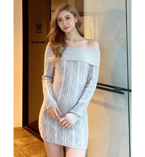 GYDA「オフショルケーブルタイトニットワンピース」|ワンピース|グレー