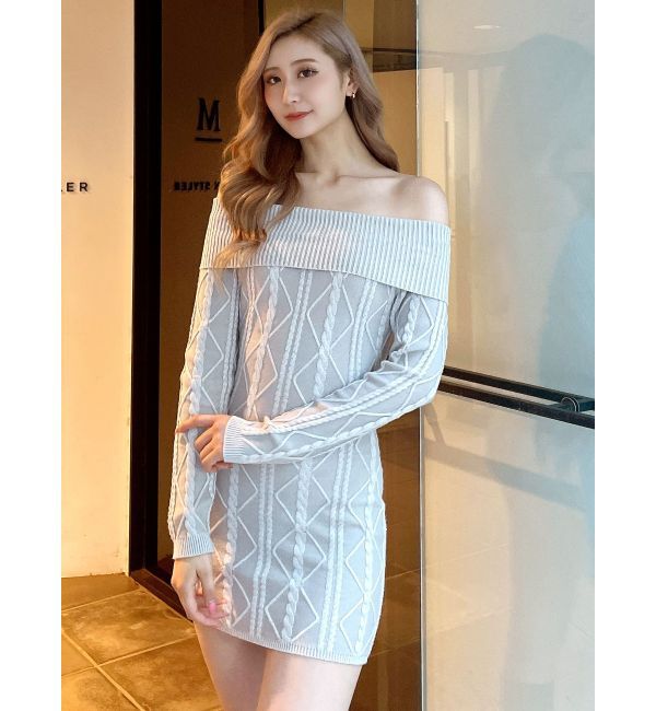 GYDA「オフショルケーブルタイトニットワンピース」|ワンピース|