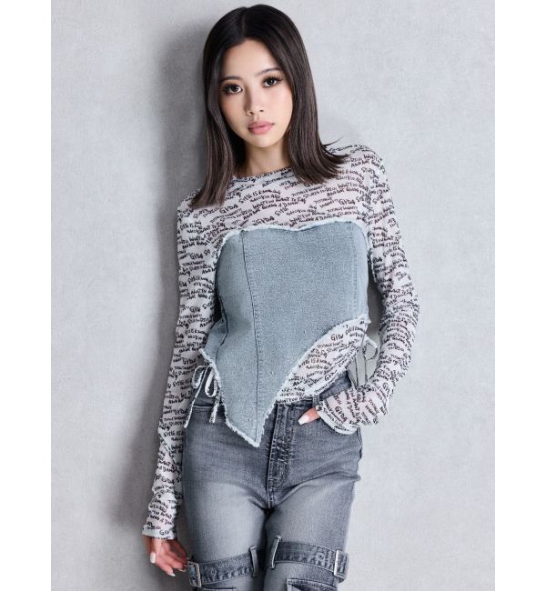 GYDA「GYDAデニムシアードッキングトップス」|Tシャツ・カットソー|