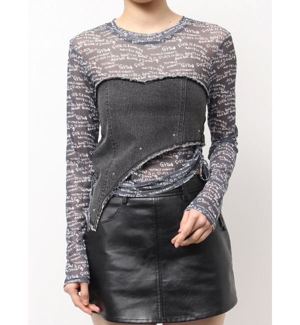 GYDA「GYDAデニムシアードッキングトップス」|Tシャツ・カットソー|ブラック