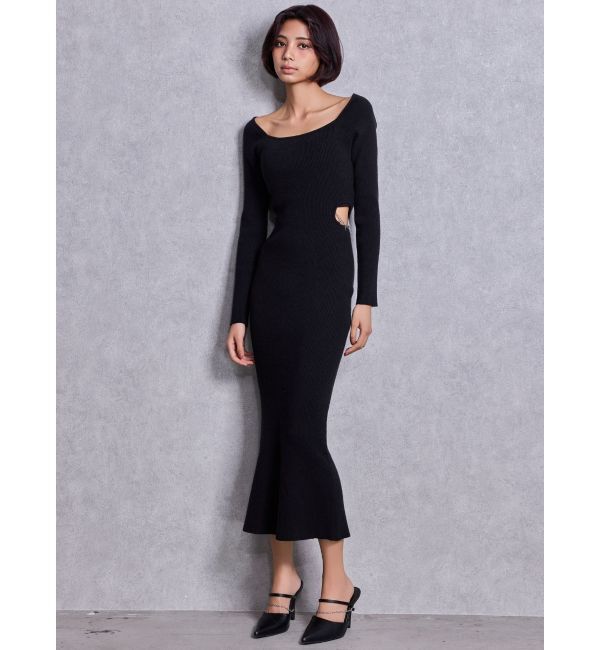 GYDA「GYDA chain SIDE OPENロングフレアニットワンピース」|ワンピース|