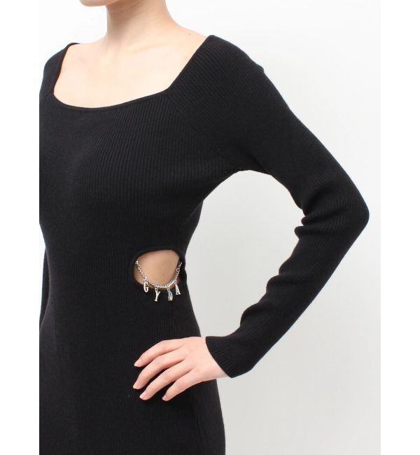 GYDA「GYDA chain SIDE OPENロングフレアニットワンピース」|ワンピース|