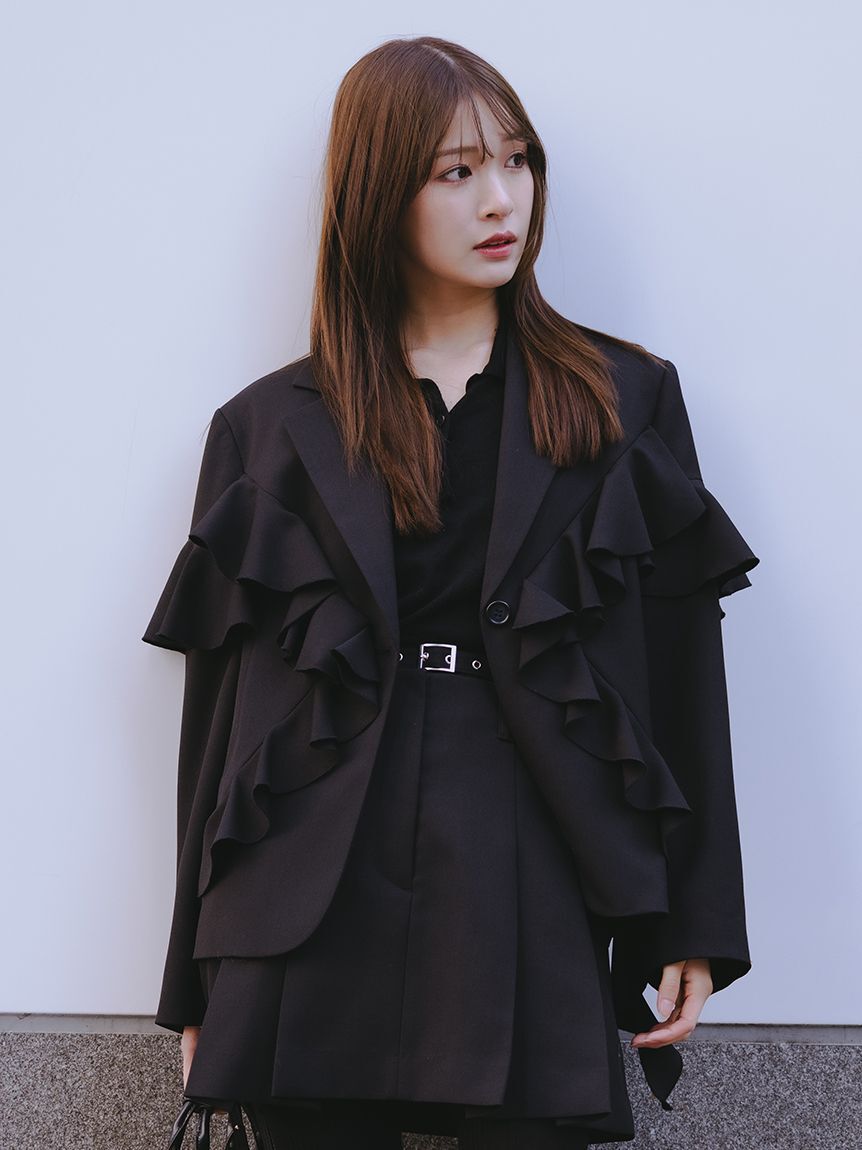 FURFUR「フリルデザインテーラードジャケット」|テーラードジャケット|BLK