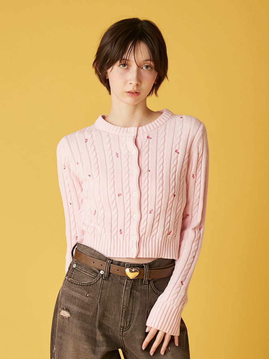 FURFUR「フラワー刺繍ケーブルカーディガン」|カーディガン|