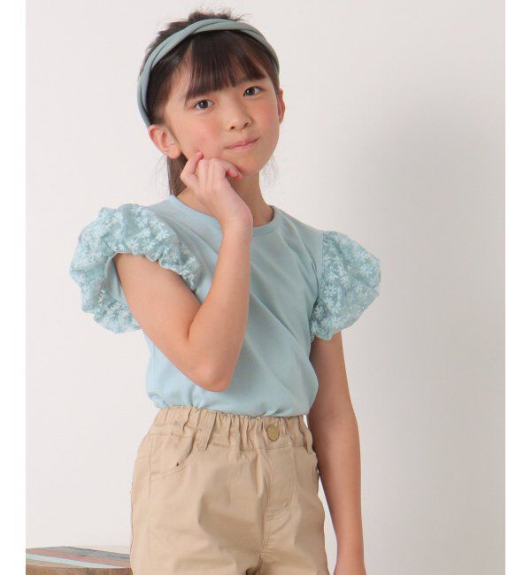 ikka kids「フラワー柄チュールパフスリーブTシャツ（120~160cm）」|Tシャツ・カットソー|