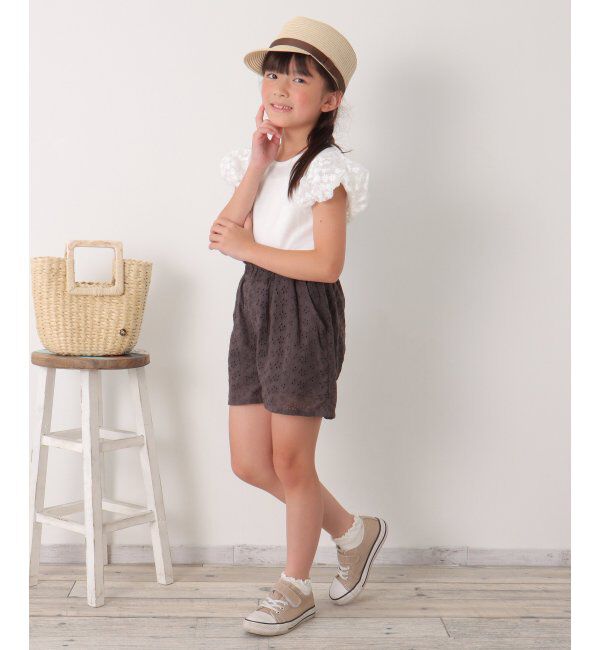 ikka kids「フラワー柄チュールパフスリーブTシャツ（120~160cm）」|Tシャツ・カットソー|