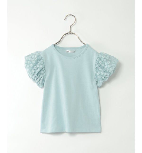 ikka kids「フラワー柄チュールパフスリーブTシャツ（120~160cm）」|Tシャツ・カットソー|