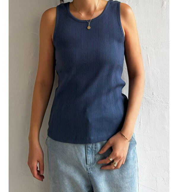 Lbc with Life「コットンUSAランダムテレコタンクトップ」|キャミソール|ブルー