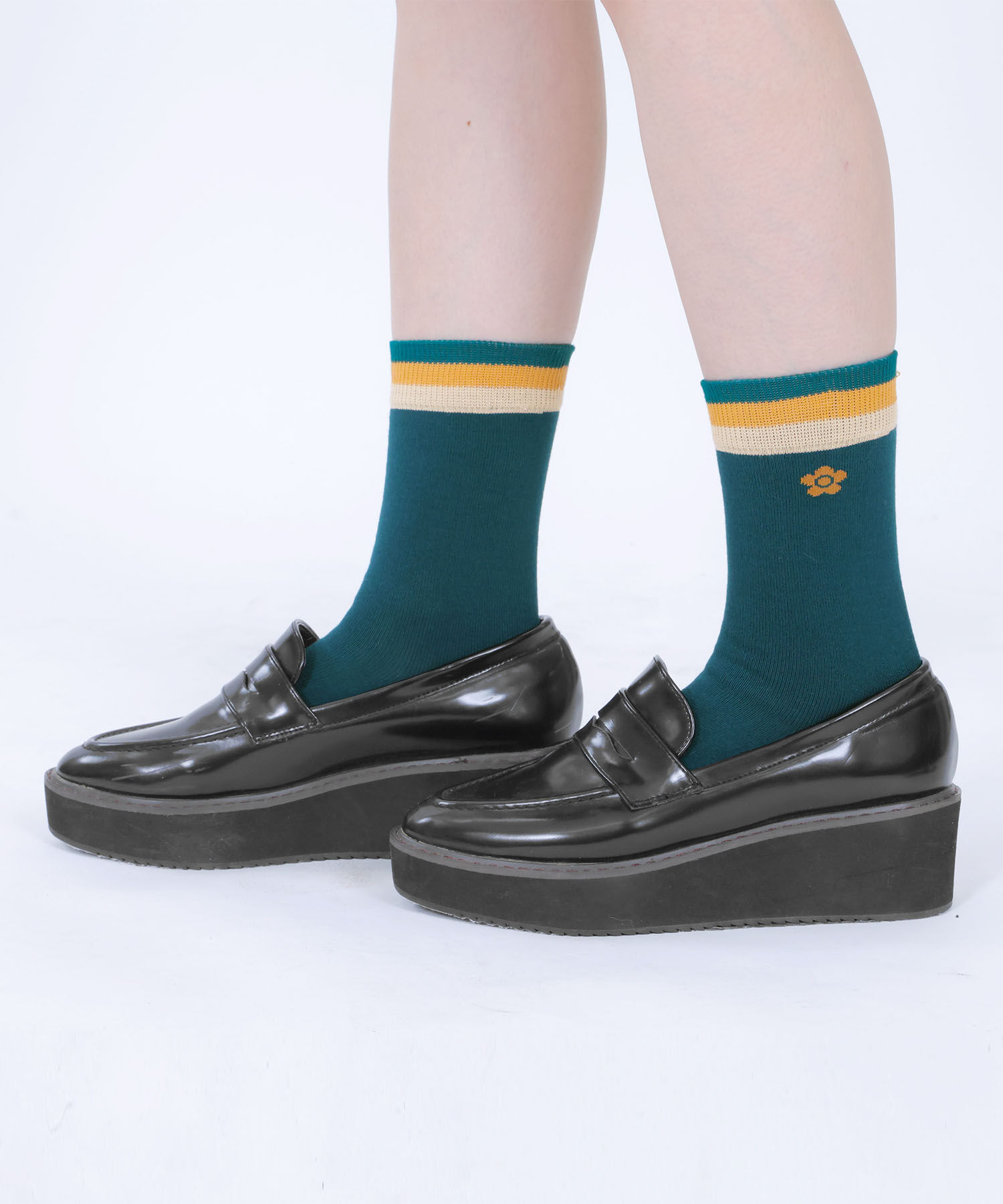 MARY QUANT「ボーダーラインデイジー ソックス」|ソックス|グリーン