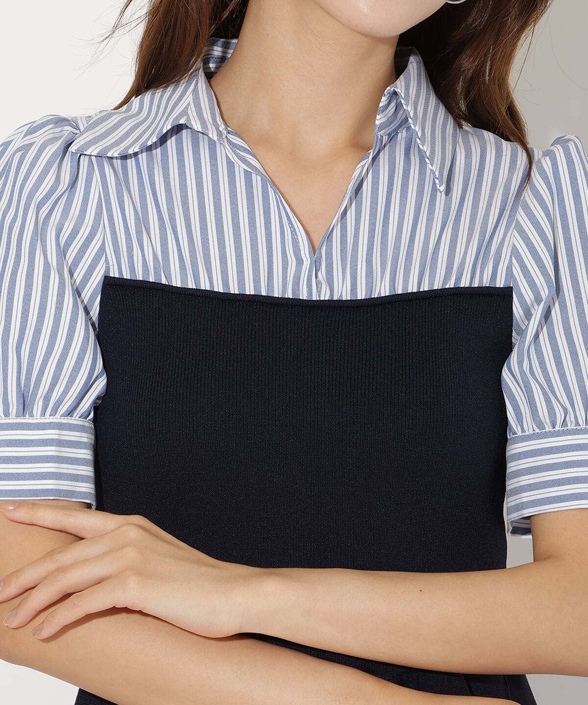 アンドクチュール「シャツドッキング配色ワンピース」|ワンピース|