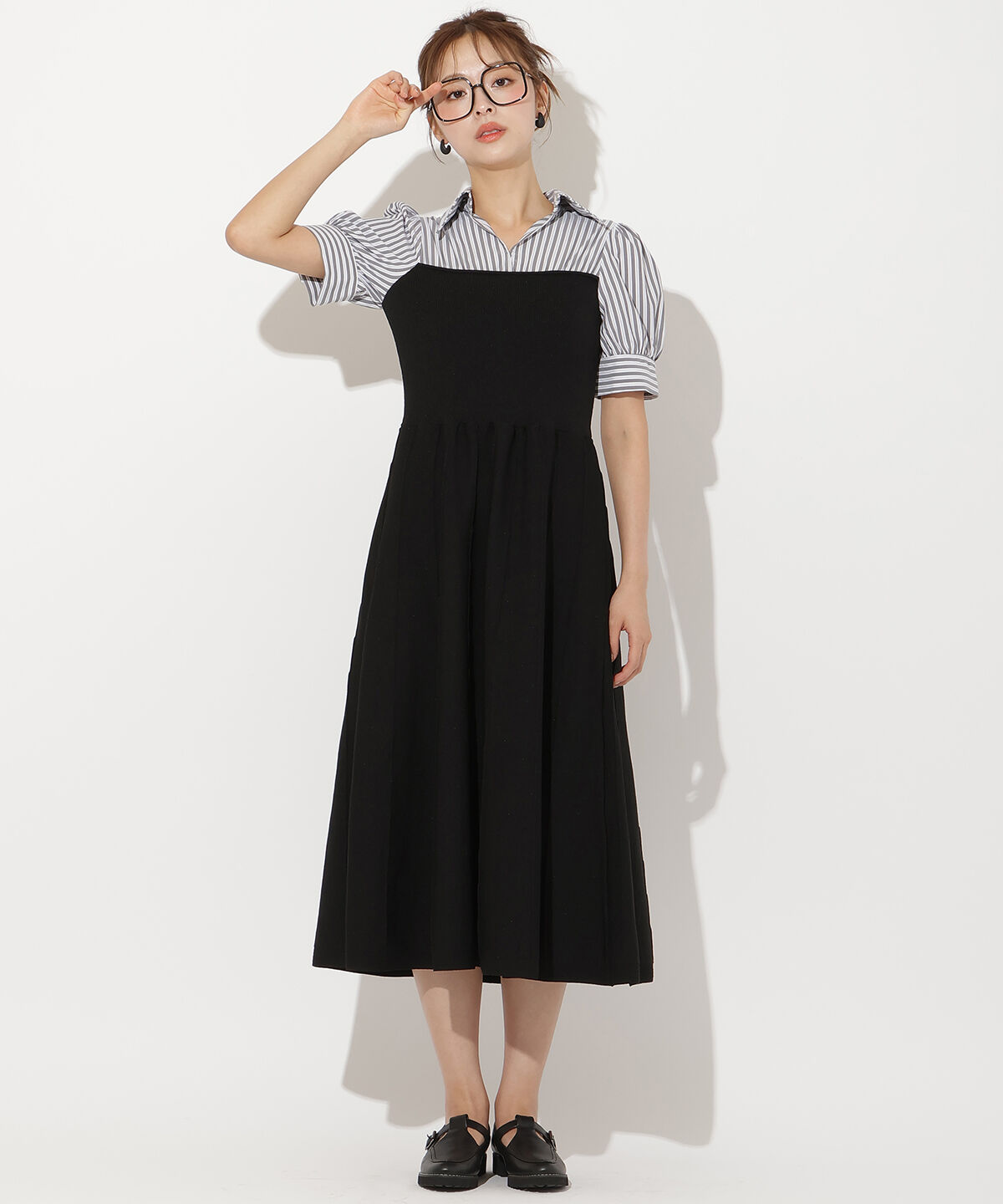 アンドクチュール「シャツドッキング配色ワンピース」|ワンピース|