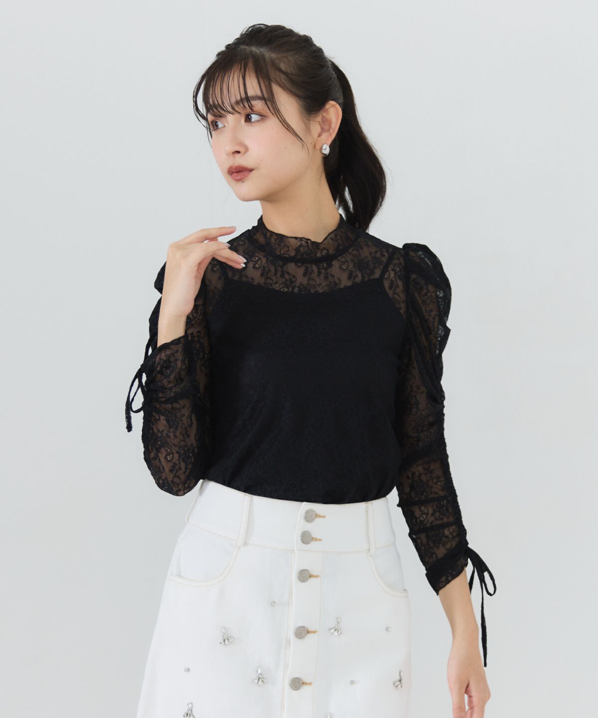 REDYAZEL「シャーリングスリーブレースブラウス」|Tシャツ・カットソー|
