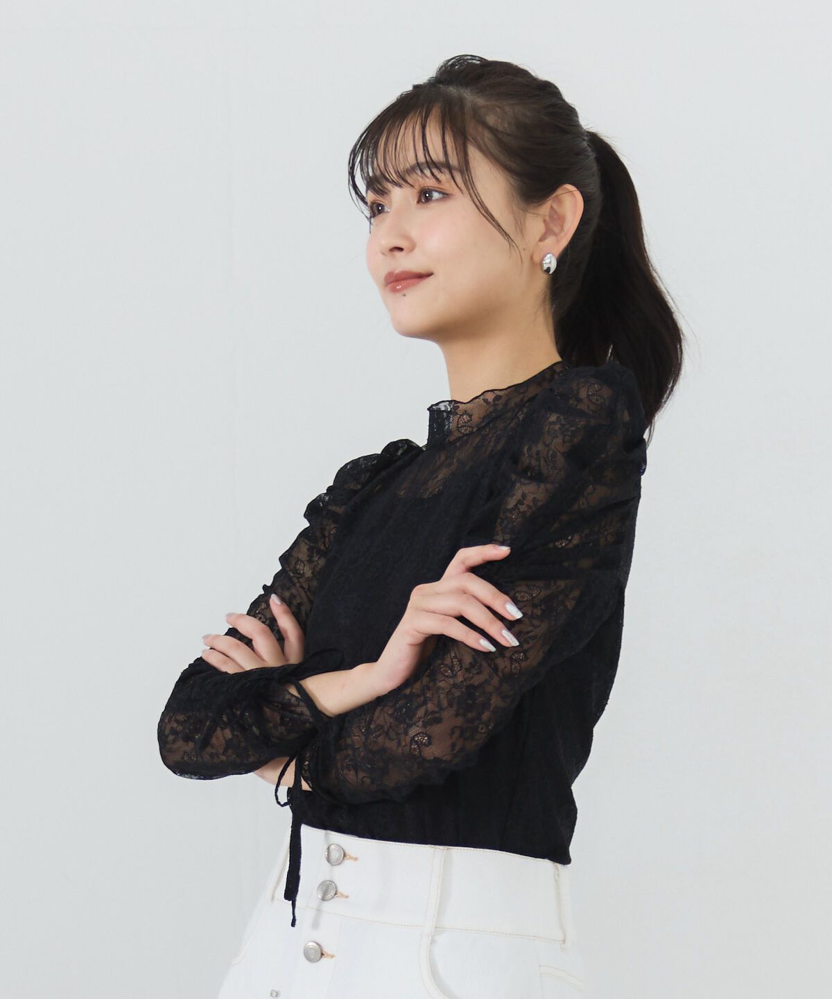 REDYAZEL「シャーリングスリーブレースブラウス」|Tシャツ・カットソー|