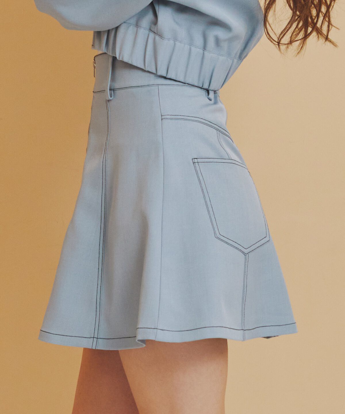 REDYAZEL「バイカラーステッチフレアミニスカート」|フレア|