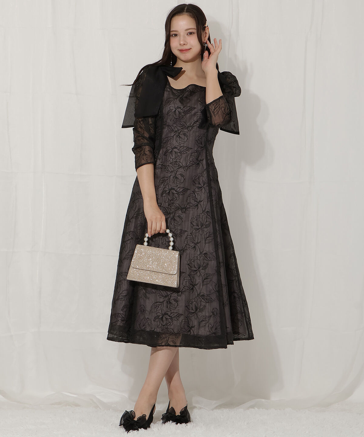 WILLSELECTION「フラワー刺繍肩リボンドレス」|ドレス|