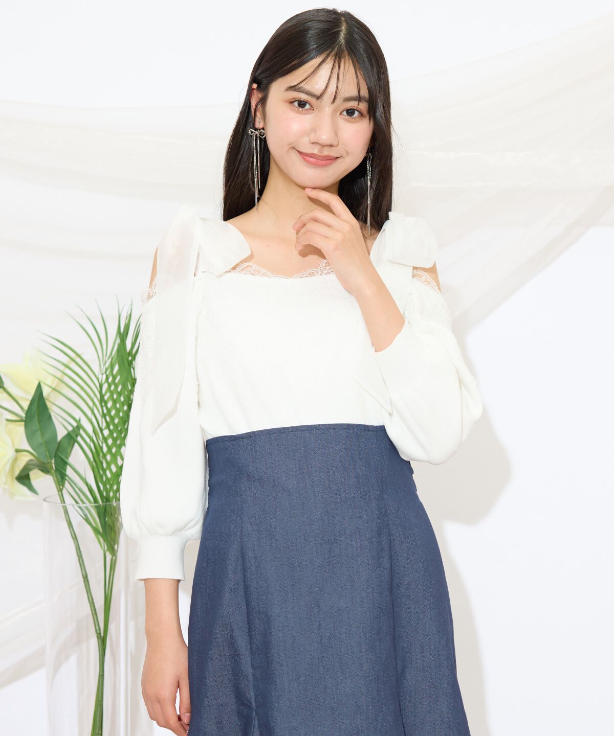 WILLSELECTION「レーストリミング肩リボンニット」|ニット・セーター|オフ