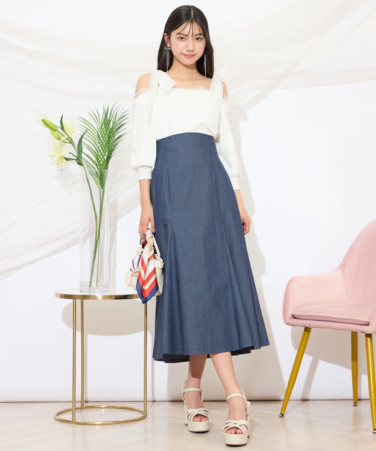 WILLSELECTION「レーストリミング肩リボンニット」|ニット・セーター|