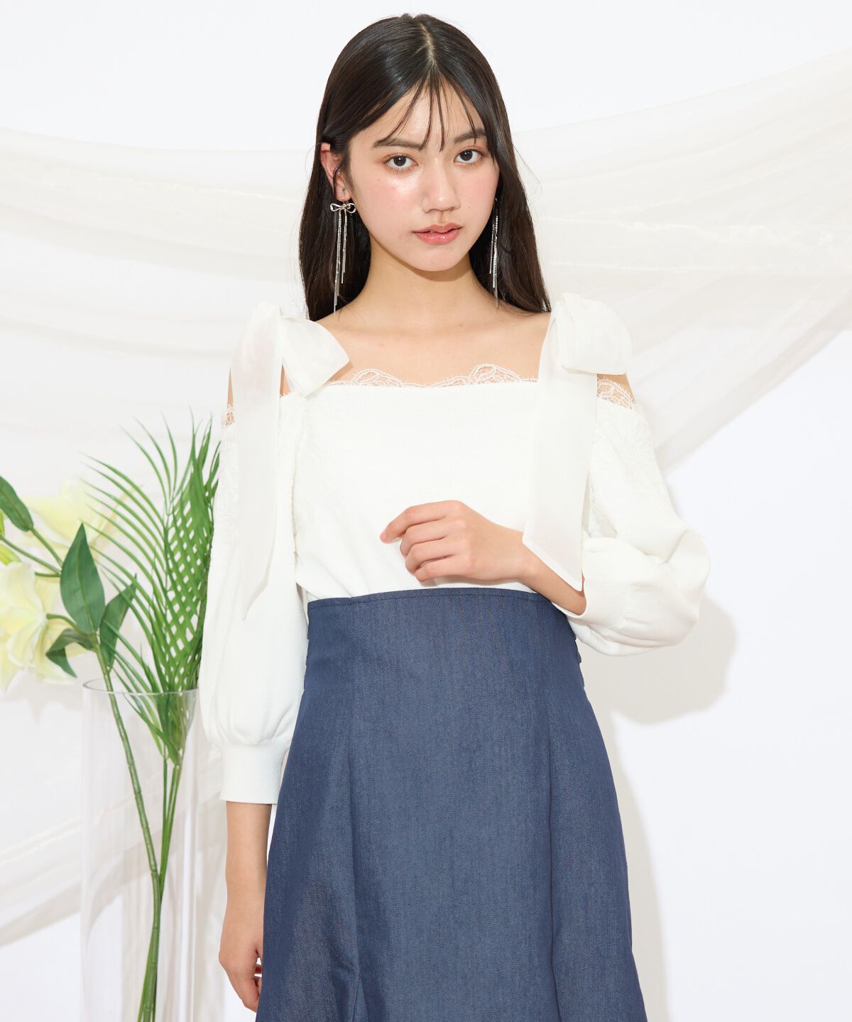 WILLSELECTION「レーストリミング肩リボンニット」|ニット・セーター|