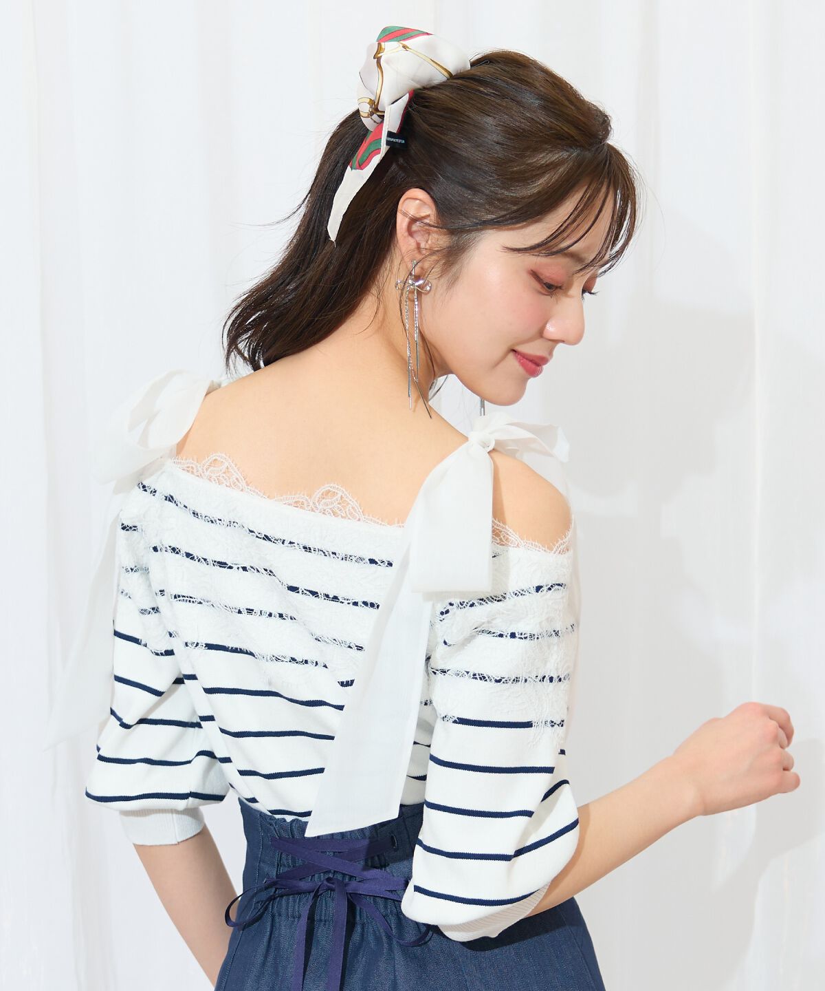 WILLSELECTION「レーストリミング肩リボンニット」|ニット・セーター|