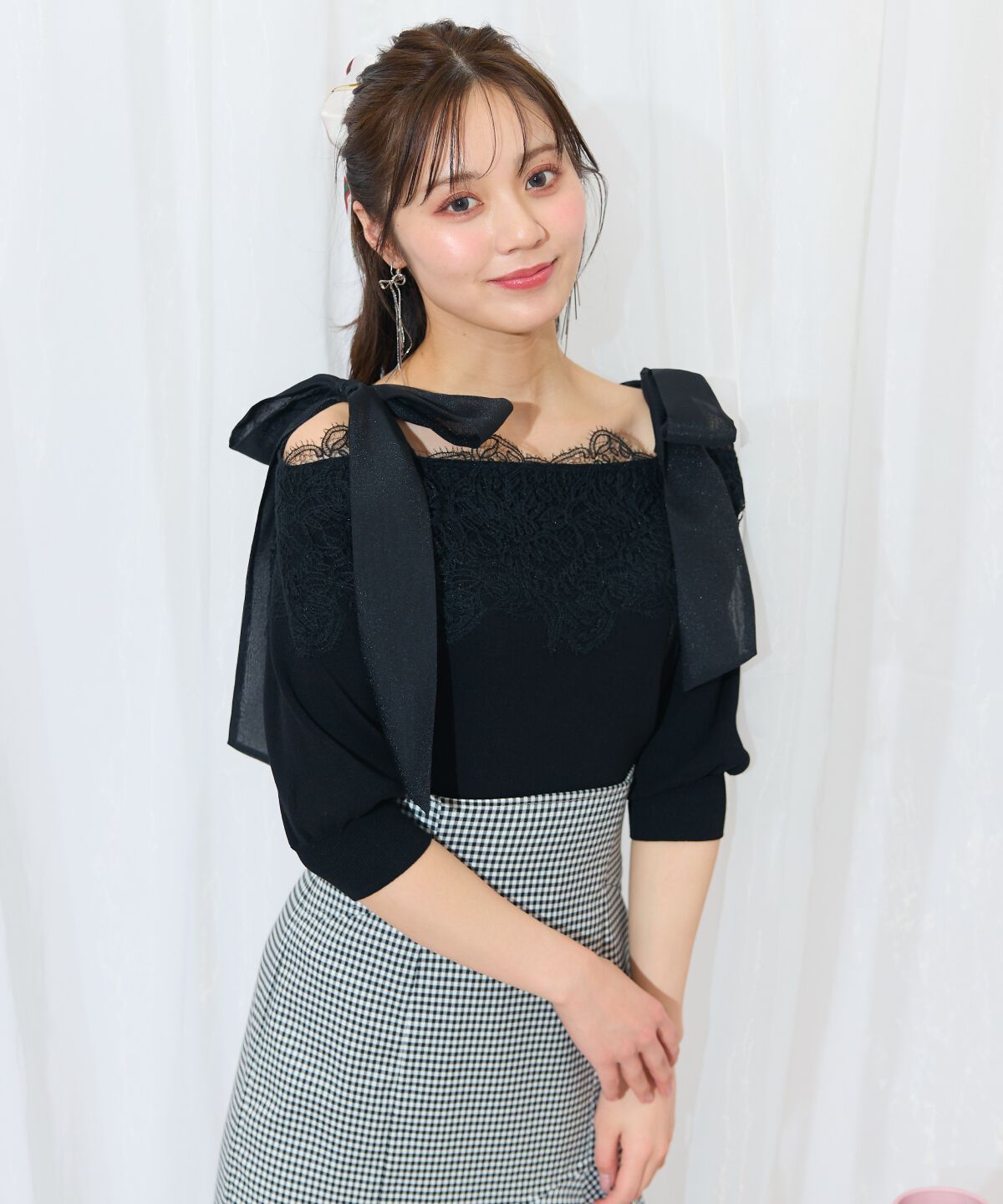 WILLSELECTION「レーストリミング肩リボンニット」|ニット・セーター|