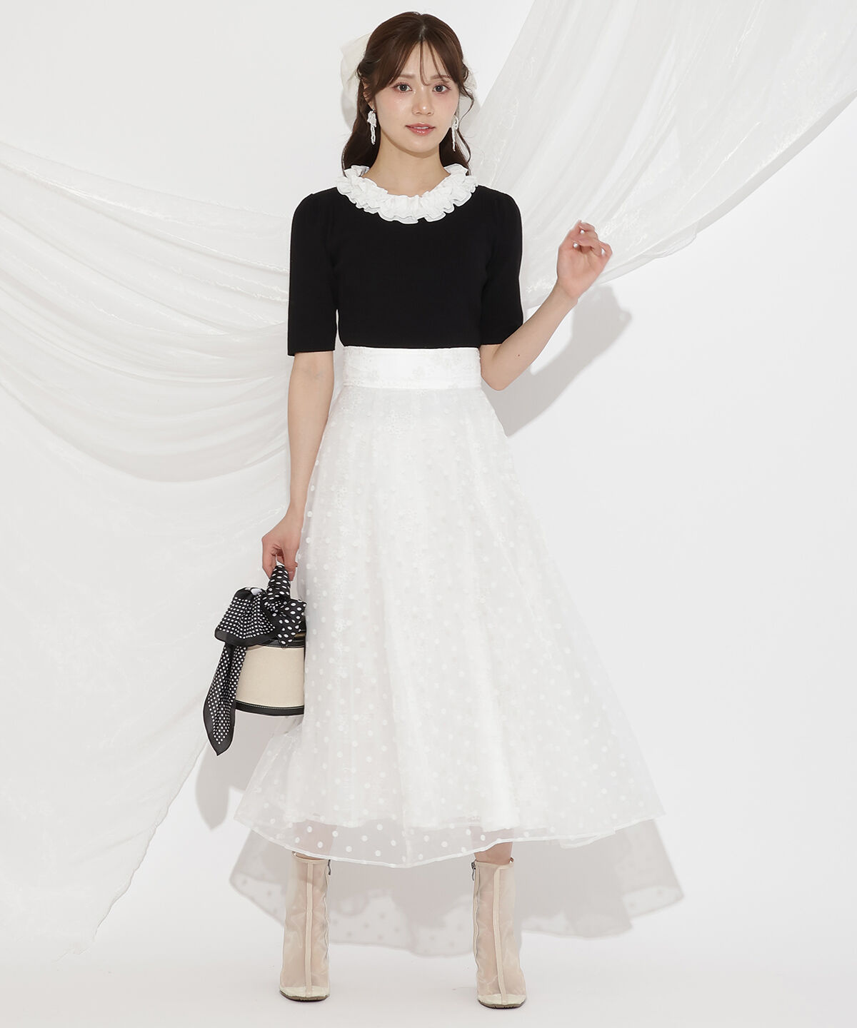 WILLSELECTION「ドット&times;レースレイヤードスカート」|フレア|