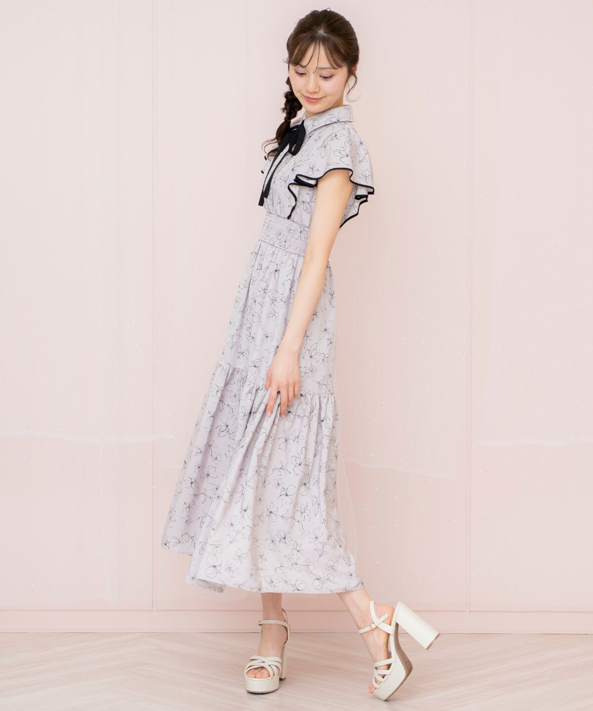 WILLSELECTION「ラインフラワーパイピングティアードワンピース」|ワンピース|