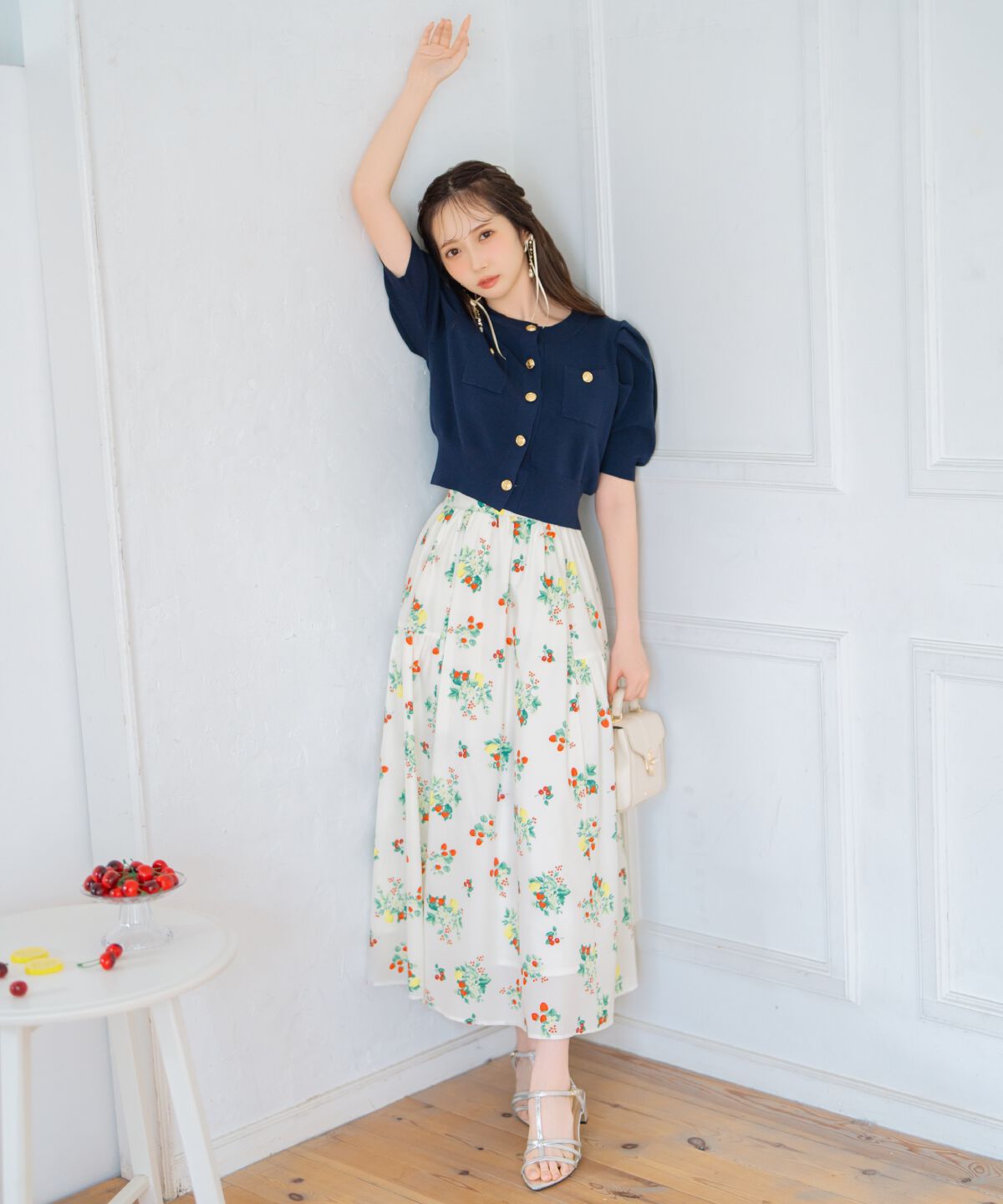 WILLSELECTION「フルーツプリントギャザー切替スカート」|フレア|