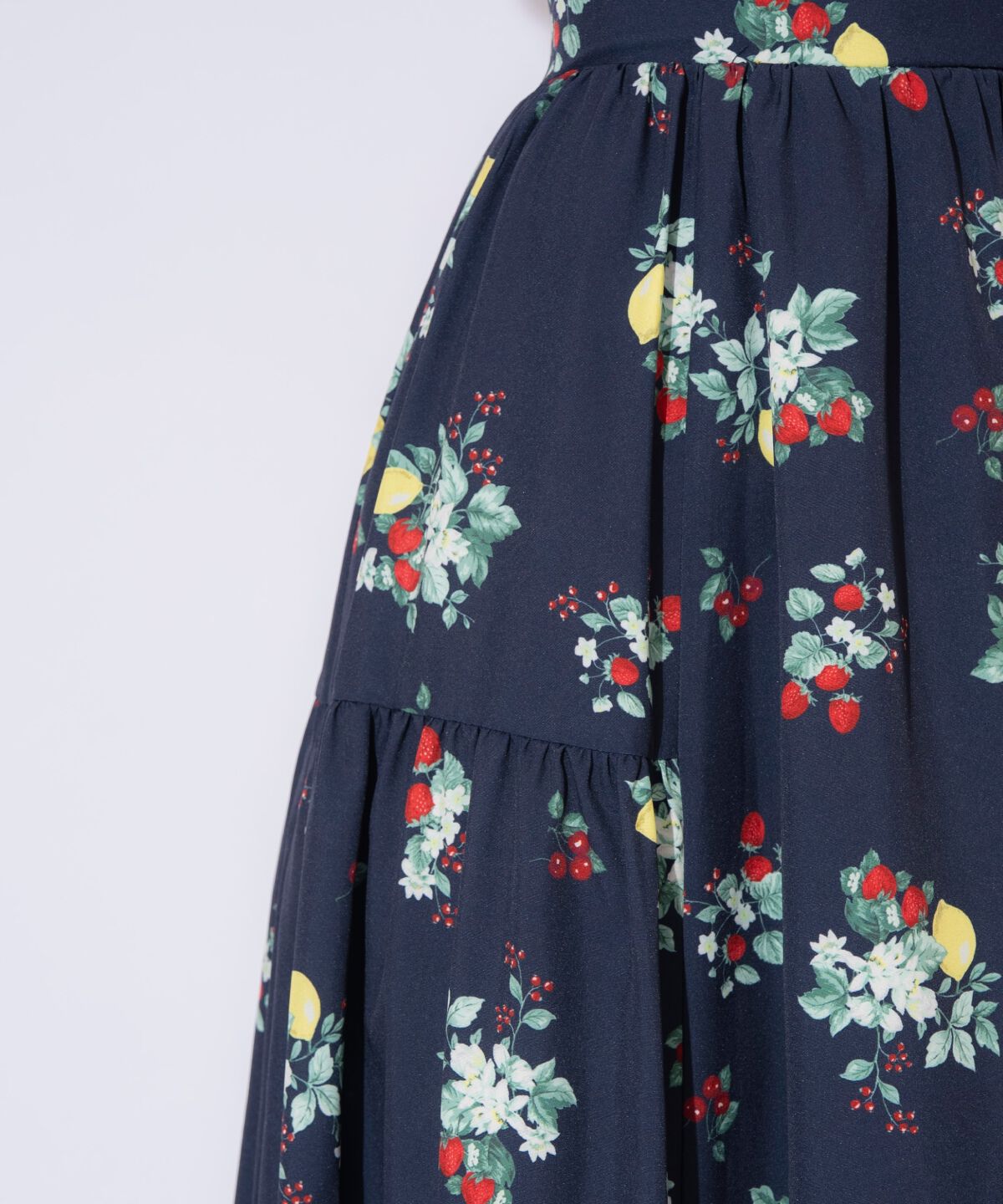 WILLSELECTION「フルーツプリントギャザー切替スカート」|フレア|