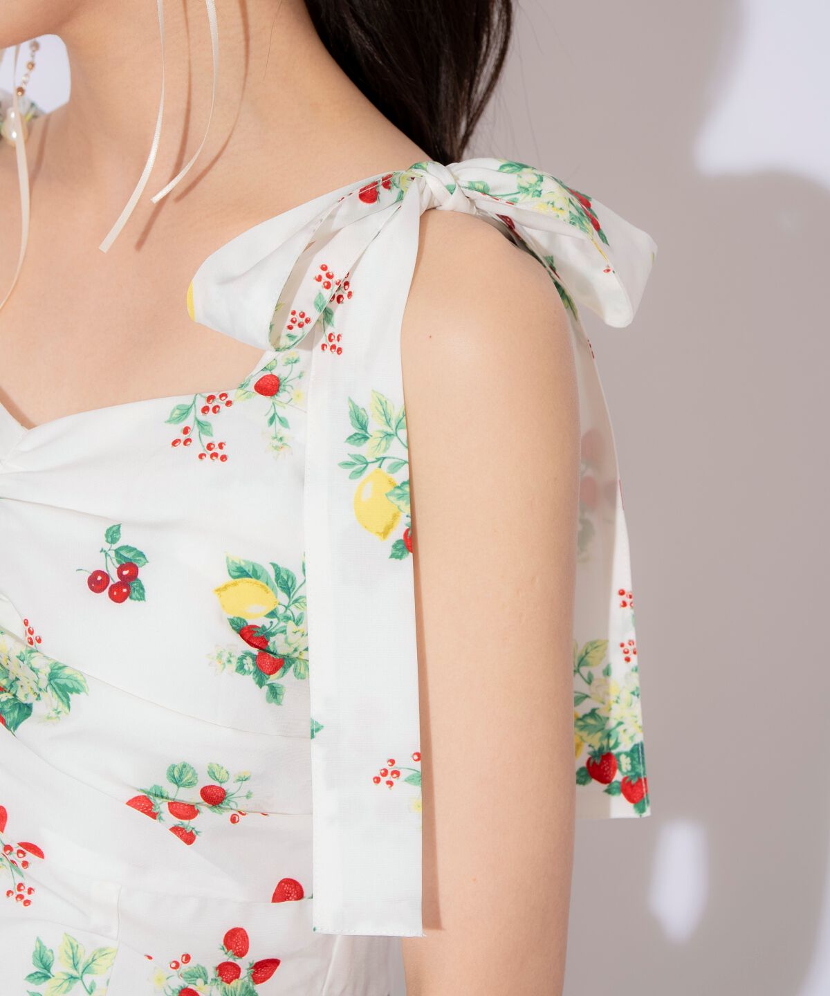 WILLSELECTION「リボンショルダーフルーツプリントワンピース」|ワンピース|