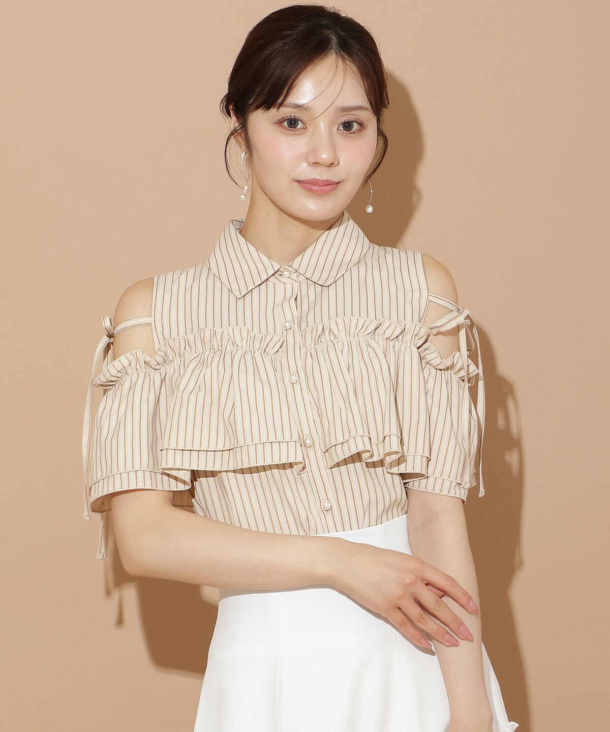 WILLSELECTION「ナローリボンオフショルブラウス」|シャツ・ブラウス|beige/borderｽﾄﾗｲﾌﾟ
